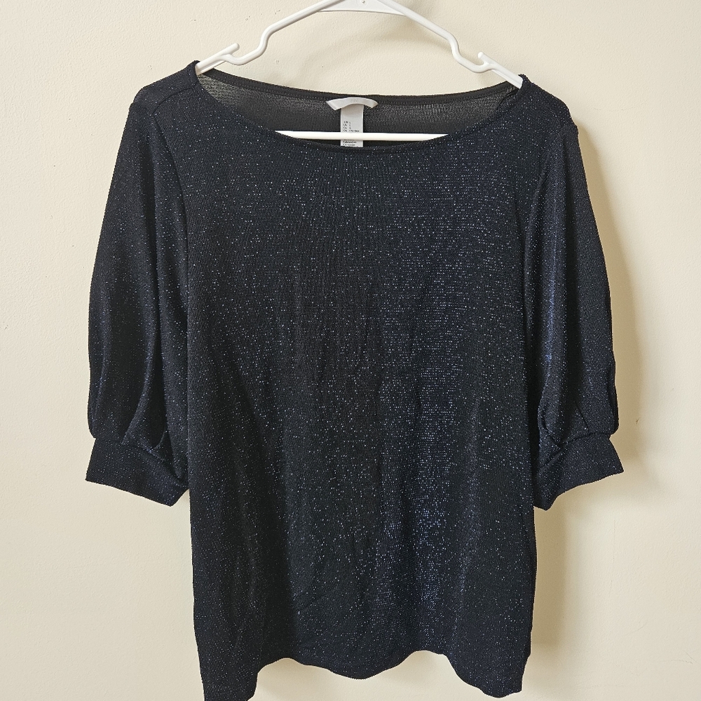 ✨️NWOT✨️H&M Black Blouse With Blue Shimmer